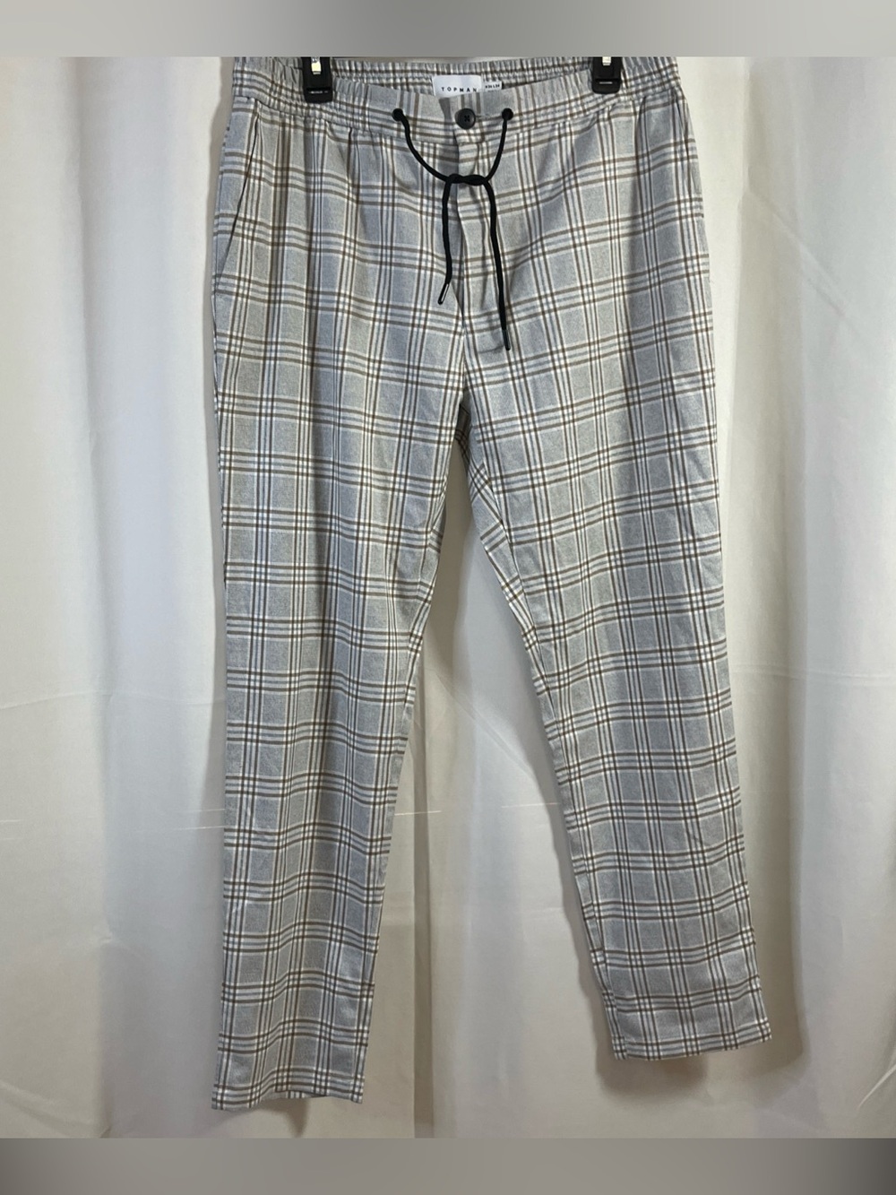 Topman Mens Plaid Check  Smart Drawstring Trousers Dress Pants  36x34 NWOT